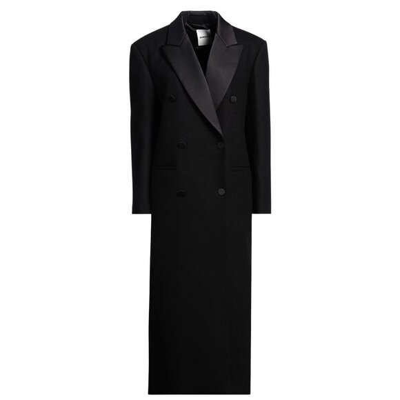 SANDRO Tuxedo Double Breated Black Satin Wool Coat $790 NWT Sz 36 - Picture 1 of 9
